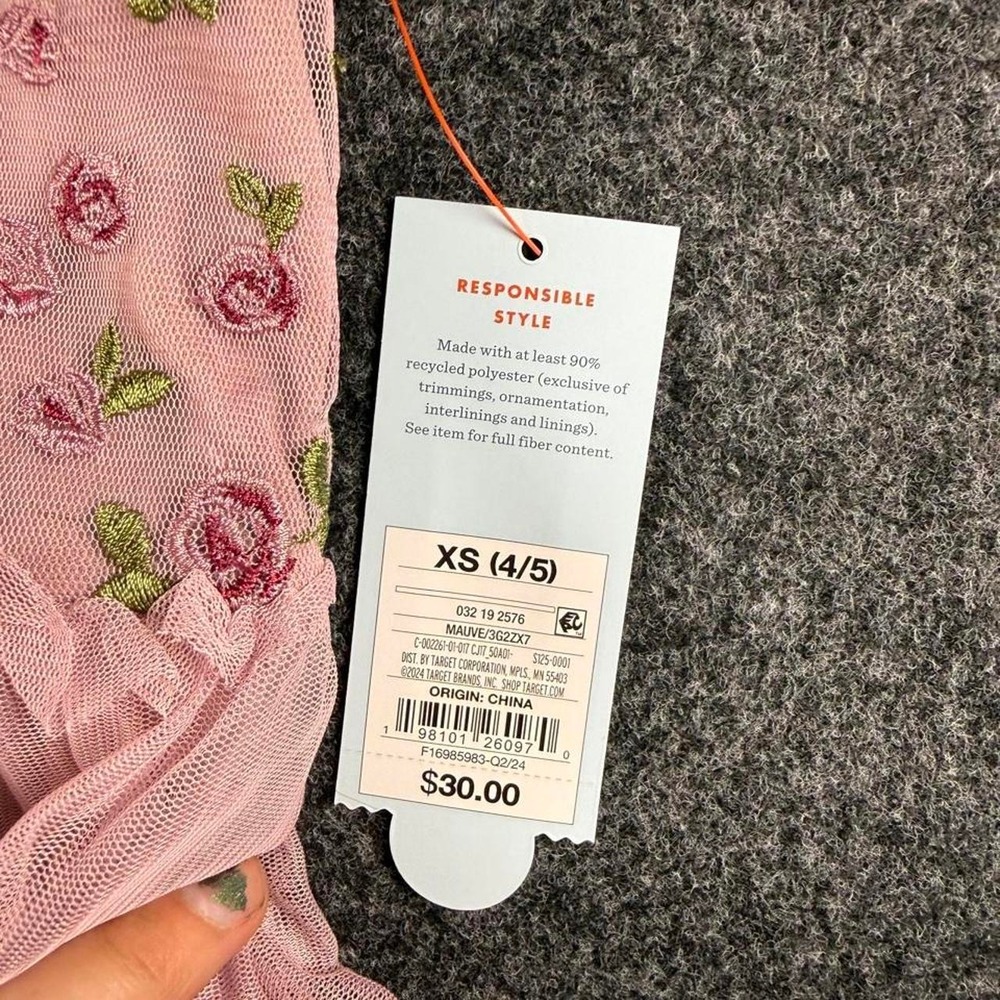 Cat & Jack 4/5 Pink floral dress with green & purple roses - Picture 2 of 3